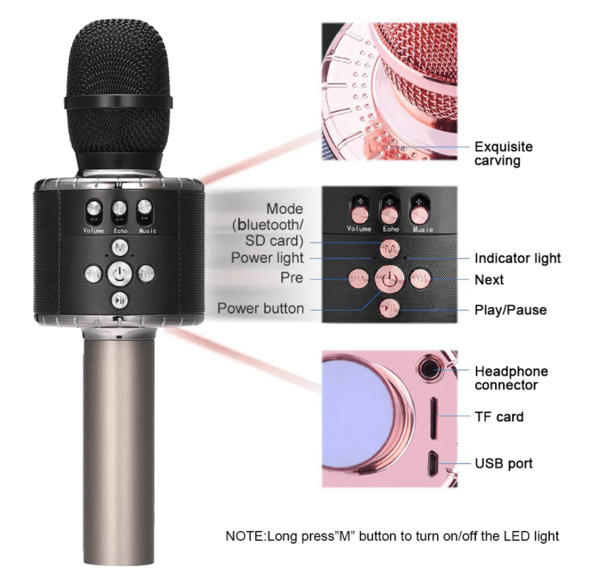 Tekmod 4 in 1 Wireless Bluetooth Microphone Karaoke Handheld Mic