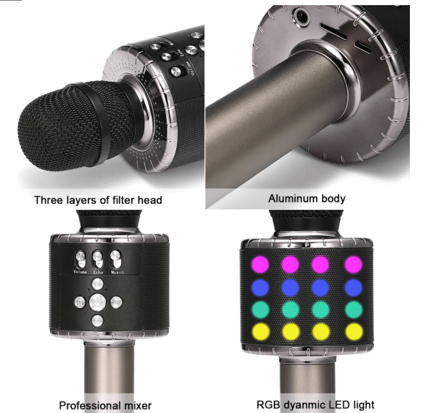 Tekmod 4-in-1 Wireless Bluetooth Microphone Karaoke Handheld Professional Mic in Black