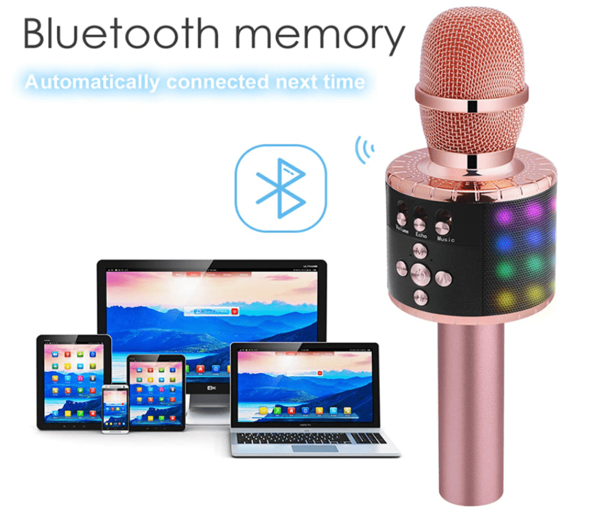 Tekmod 4-in-1 Wireless Bluetooth Microphone Karaoke Handheld Professional Mic in Rose Gold