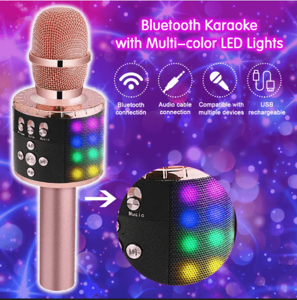 Tekmod 4-in-1 Wireless Bluetooth Microphone Karaoke Handheld Professional Mic in Rose Gold