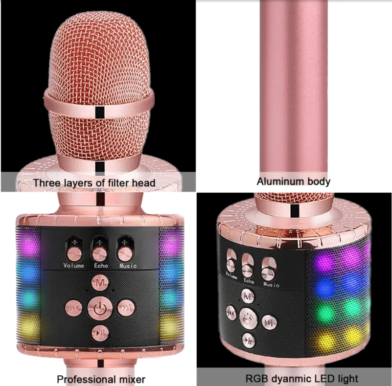 Tekmod 4-in-1 Wireless Bluetooth Microphone Karaoke Handheld Professional Mic in Rose Gold