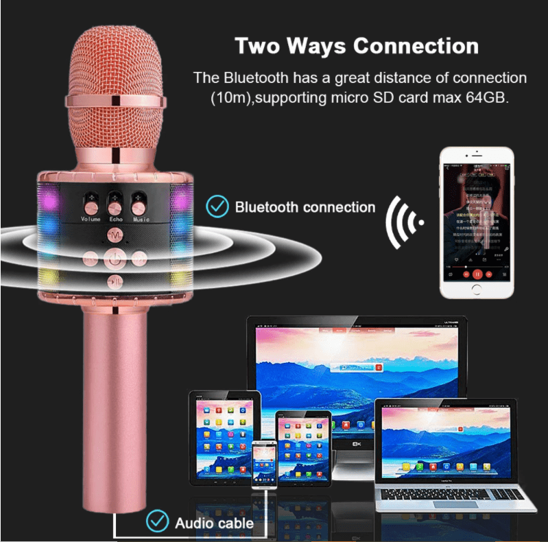 Tekmod 4-in-1 Wireless Bluetooth Microphone Karaoke Handheld Professional Mic in Rose Gold