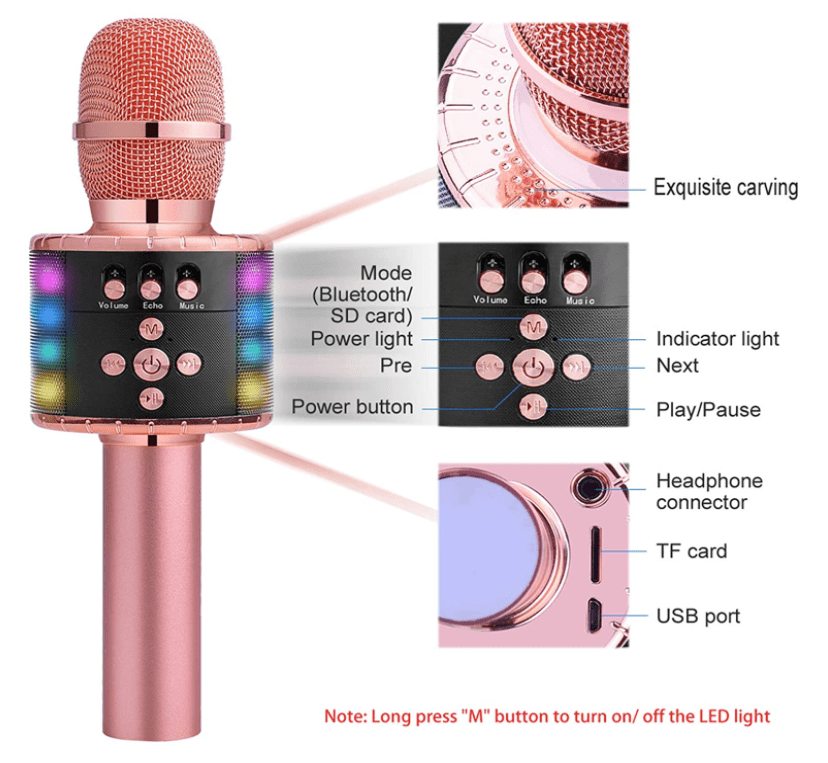 Tekmod 4-in-1 Wireless Bluetooth Microphone Karaoke Handheld Professional Mic in Rose Gold